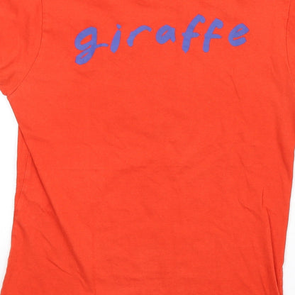 Giraffe Womens Orange Cotton Basic T-Shirt Size M Round Neck - Love eat live giraffe