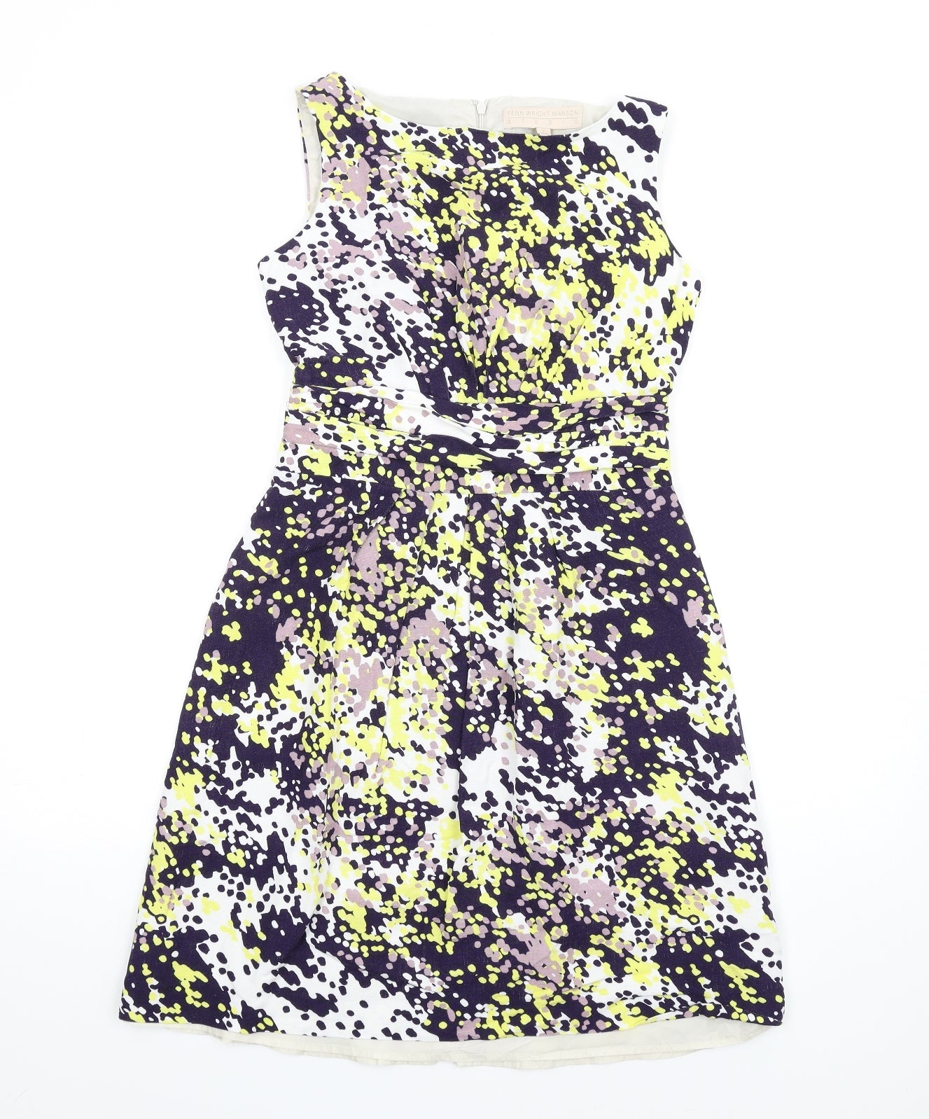 Fenn Wright Manson Womens Multicoloured Geometric Linen A-Line Size 10 Round Neck Zip