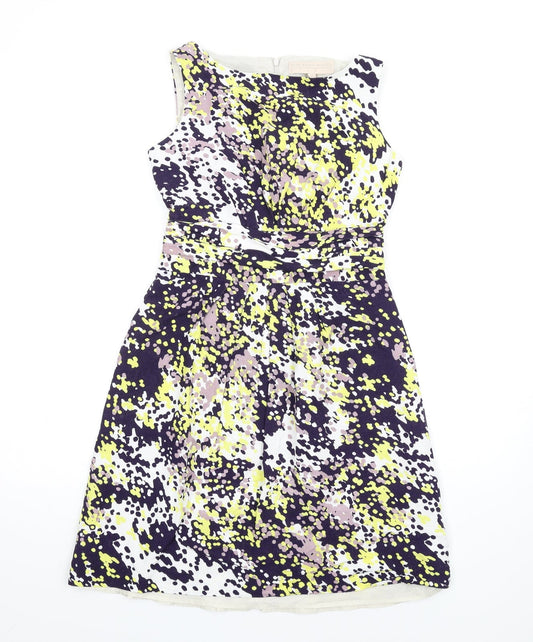 Fenn Wright Manson Womens Multicoloured Geometric Linen A-Line Size 10 Round Neck Zip