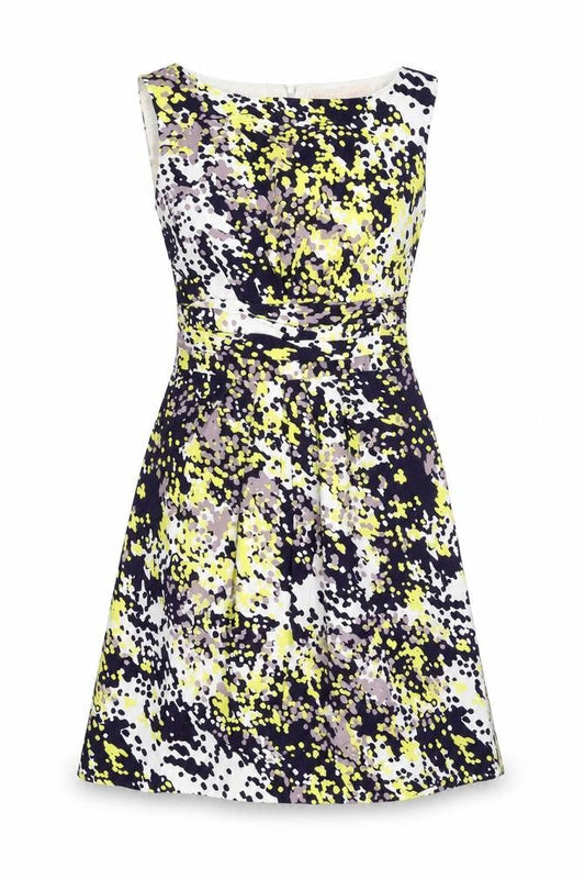 Fenn Wright Manson Womens Multicoloured Geometric Linen A-Line Size 10 Round Neck Zip