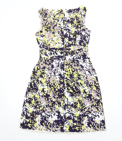 Fenn Wright Manson Womens Multicoloured Geometric Linen A-Line Size 10 Round Neck Zip