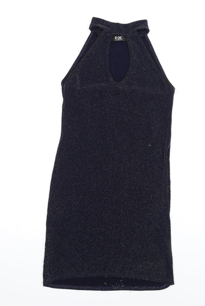 IX London Womens Blue Polyester Bodycon Size 12 Halter Button - Keyhole Neck