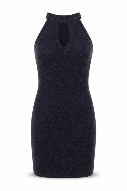 IX London Womens Blue Polyester Bodycon Size 12 Halter Button - Keyhole Neck