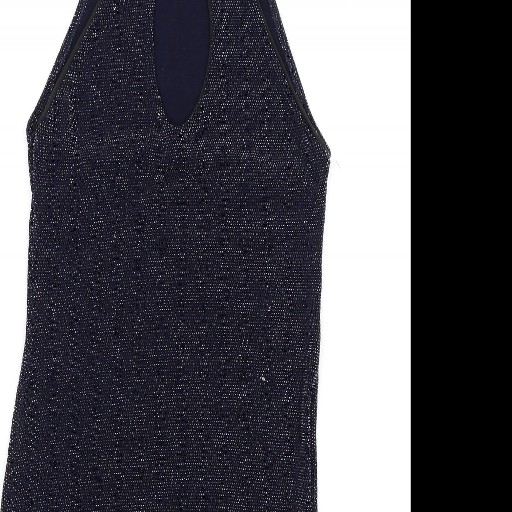 IX London Womens Blue Polyester Bodycon Size 12 Halter Button - Keyhole Neck