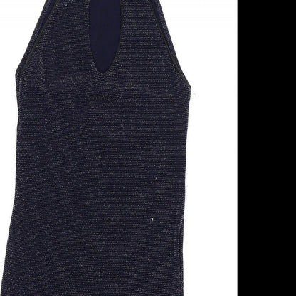 IX London Womens Blue Polyester Bodycon Size 12 Halter Button - Keyhole Neck