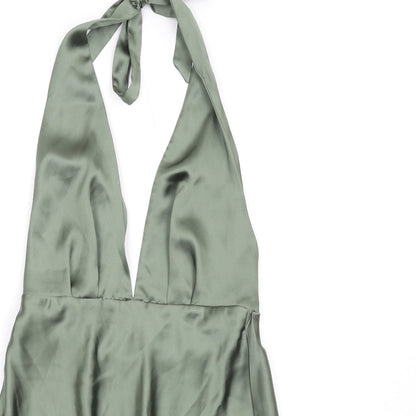 Zara Womens Green Polyester A-Line Size M Halter Zip - Open Back