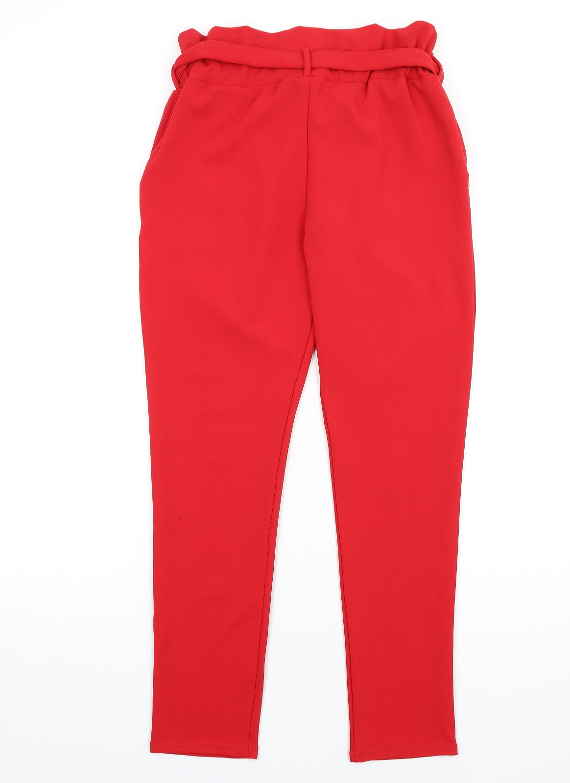 Prague Womens Red Polyester Trousers Size 8 L29 in Regular - Papperbag Waist