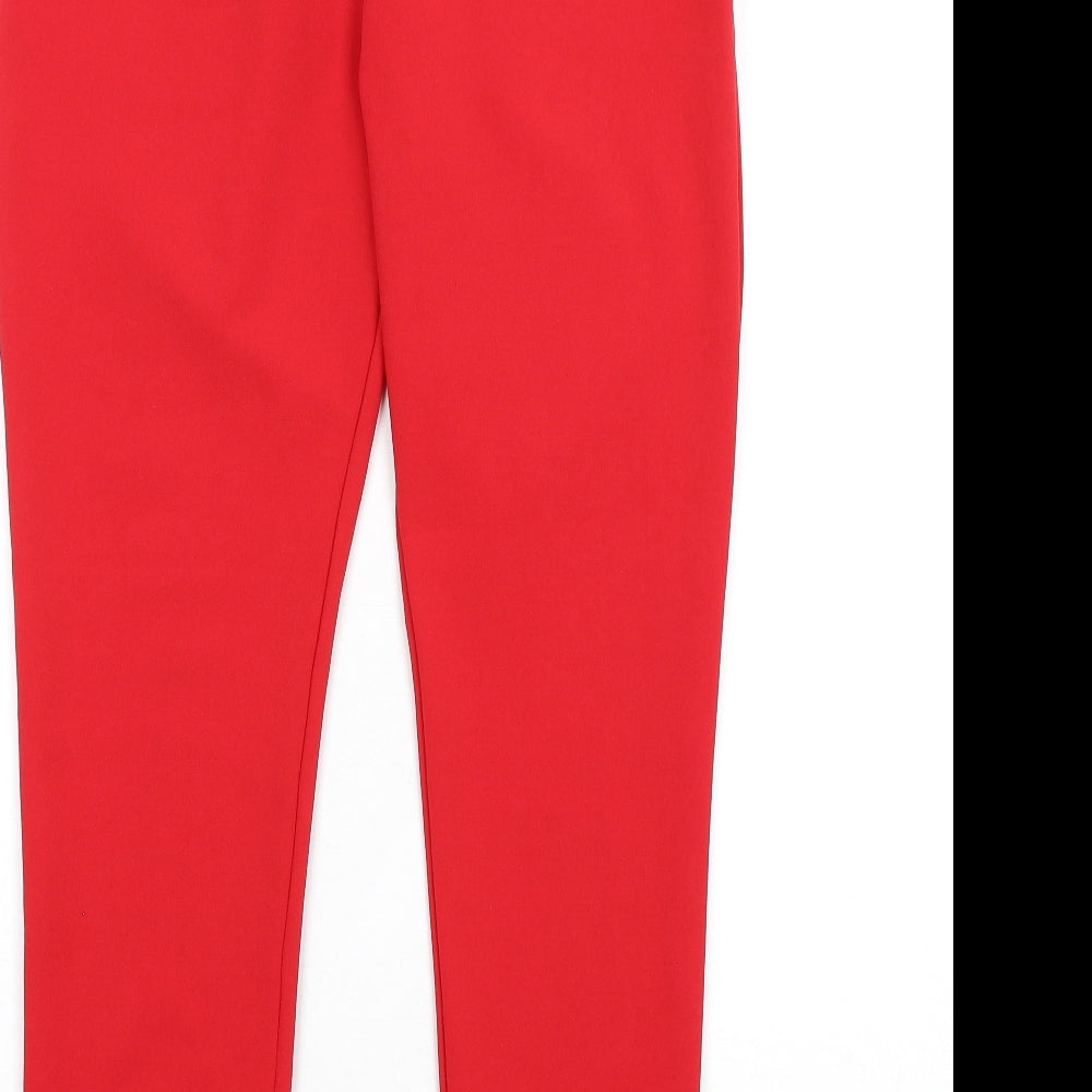 Prague Womens Red Polyester Trousers Size 8 L29 in Regular - Papperbag Waist