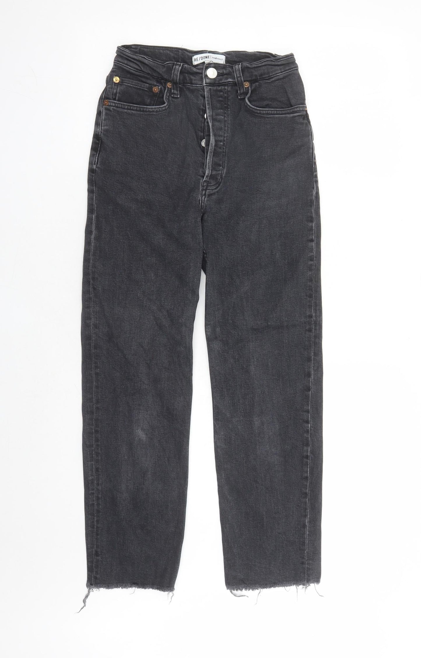 Re/Done Womens Black Cotton Straight Jeans Size 28 in L25 in Regular Button - Raw Hems