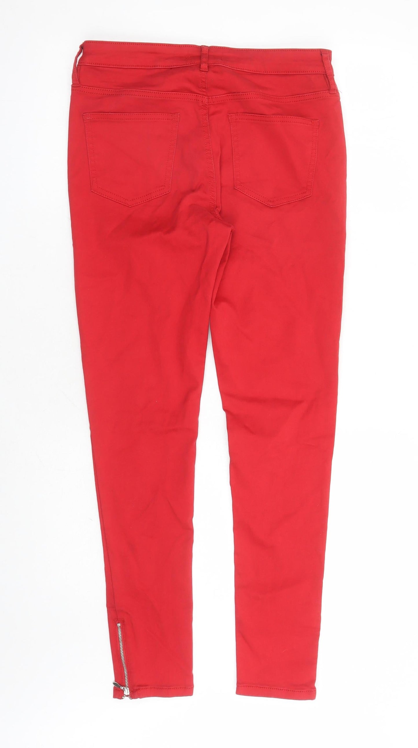 F&F Womens Red Cotton Skinny Jeans Size 10 L38 in Regular Zip - Zip Detail On Ankle