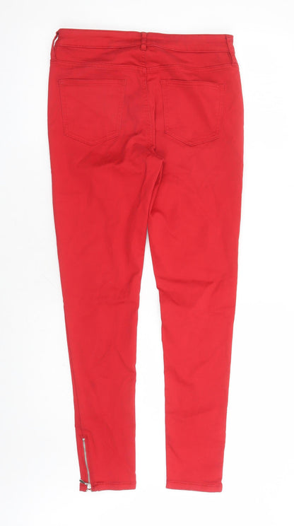F&F Womens Red Cotton Skinny Jeans Size 10 L38 in Regular Zip - Zip Detail On Ankle