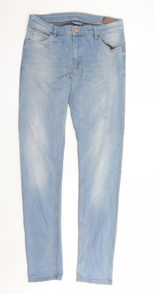 ASOS Mens Blue Cotton Straight Jeans Size 32 in L33 in Regular Zip