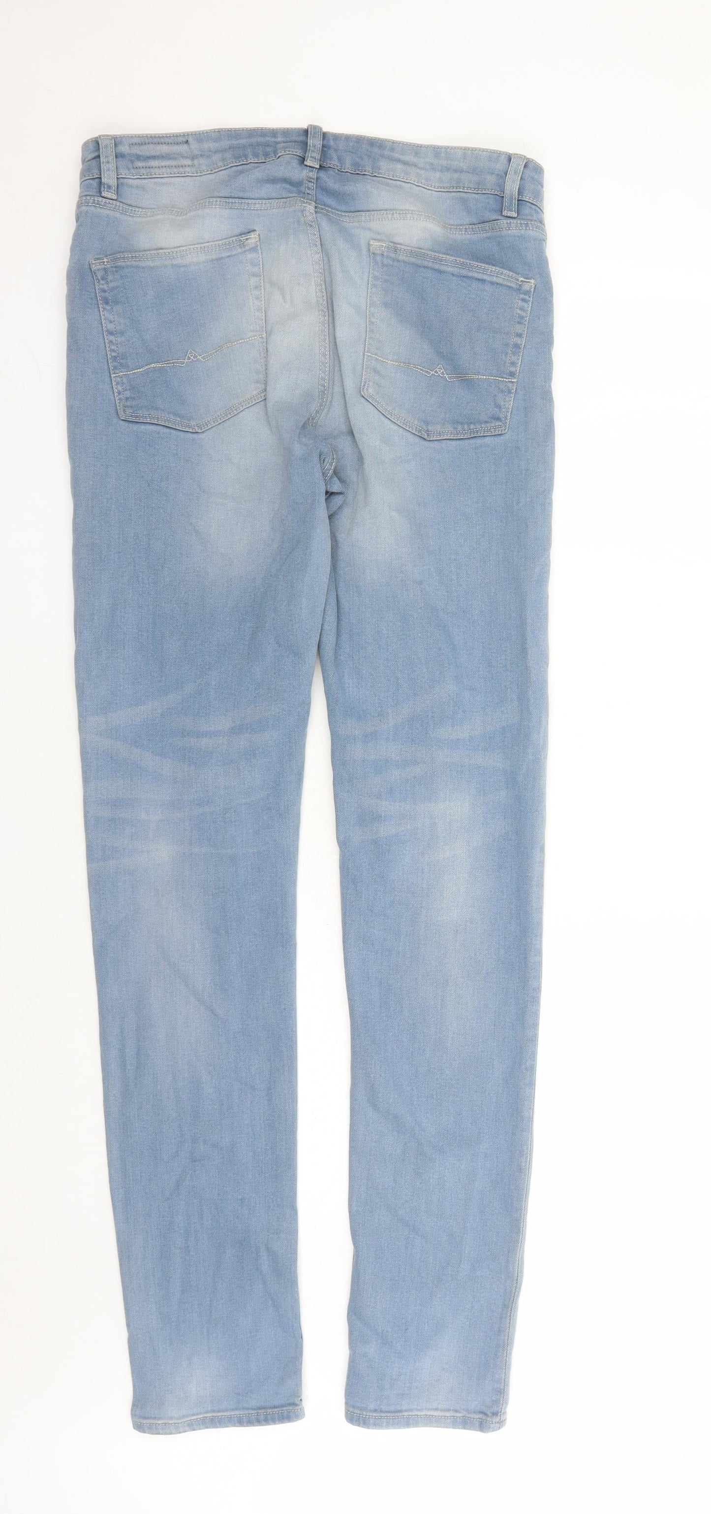 ASOS Mens Blue Cotton Straight Jeans Size 32 in L33 in Regular Zip