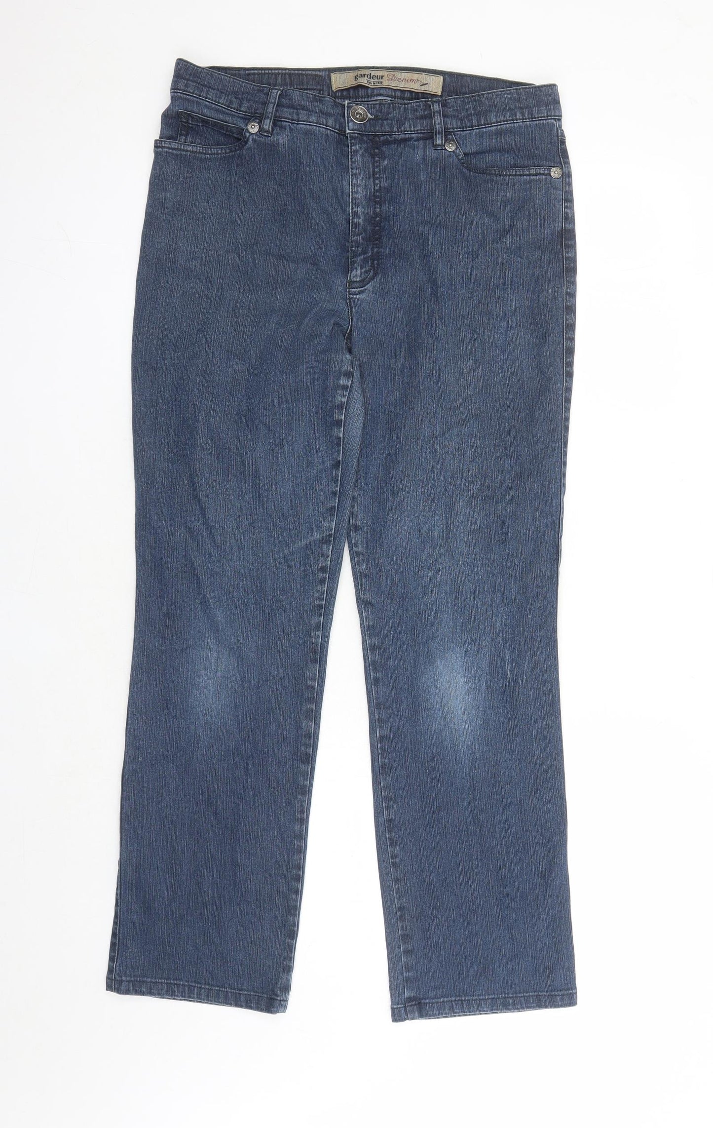 GARDEUR Womens Blue Cotton Straight Jeans Size 14 L28 in Regular Zip