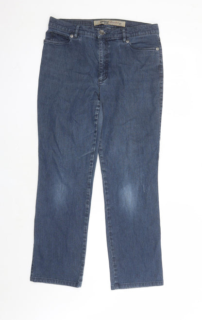 GARDEUR Womens Blue Cotton Straight Jeans Size 14 L28 in Regular Zip