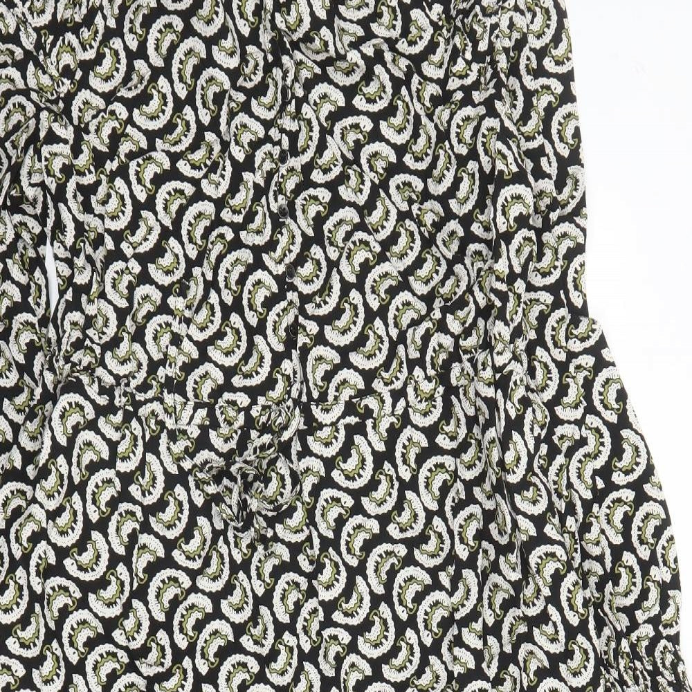 Per Una Womens Black Geometric Viscose Maxi Size 8 Round Neck Pullover - Keyhole Neckline