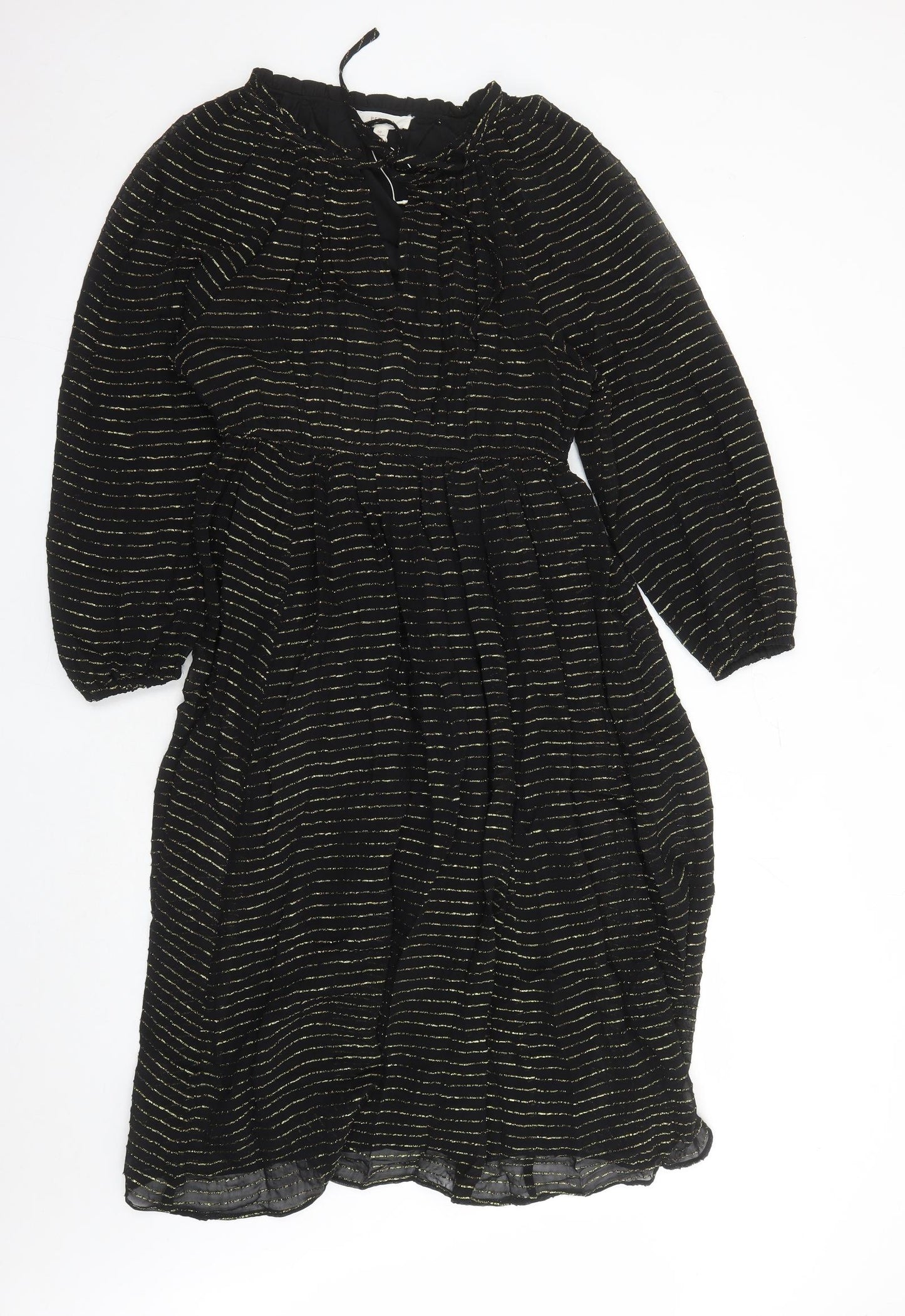 Per Una Womens Black Striped Viscose A-Line Size 10 Round Neck Pullover - Lined