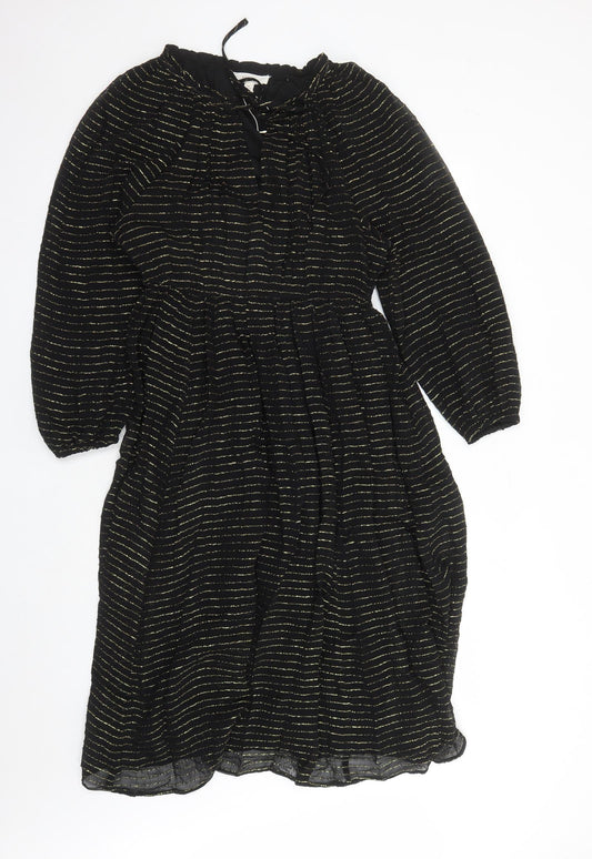 Per Una Womens Black Striped Viscose A-Line Size 10 Round Neck Pullover - Lined