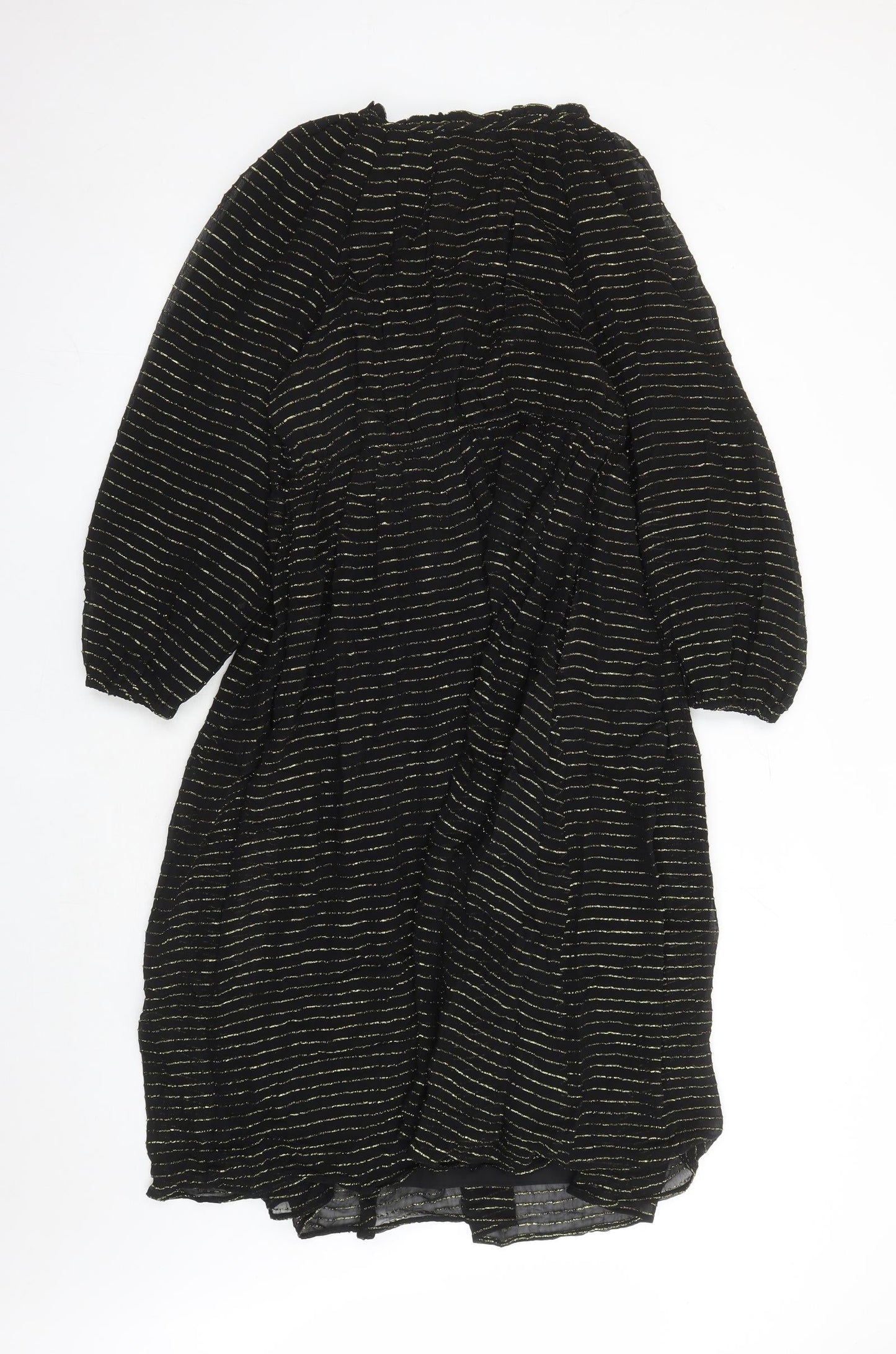 Per Una Womens Black Striped Viscose A-Line Size 10 Round Neck Pullover - Lined
