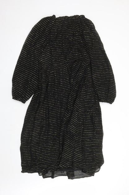 Per Una Womens Black Striped Viscose A-Line Size 10 Round Neck Pullover - Lined