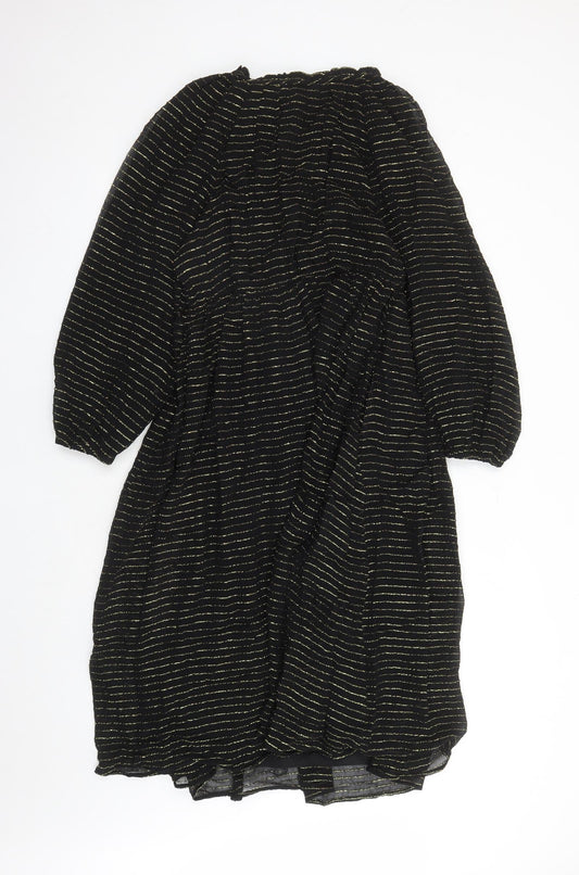 Per Una Womens Black Striped Viscose A-Line Size 10 Round Neck Pullover - Lined