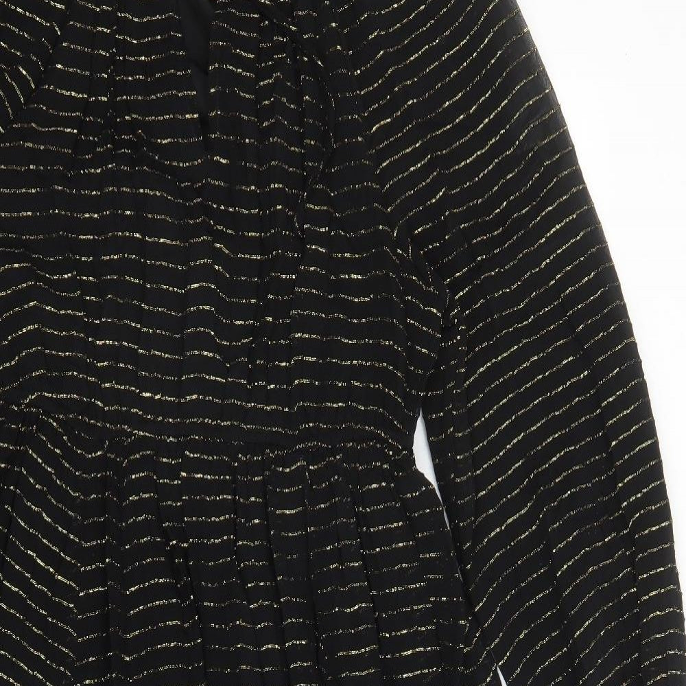 Per Una Womens Black Striped Viscose A-Line Size 10 Round Neck Pullover - Lined