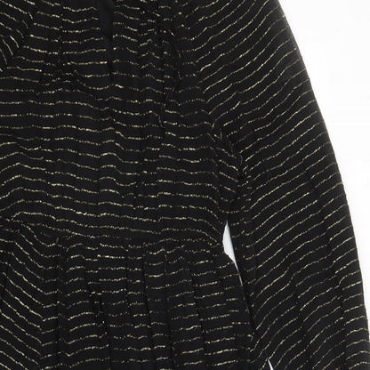Per Una Womens Black Striped Viscose A-Line Size 10 Round Neck Pullover - Lined
