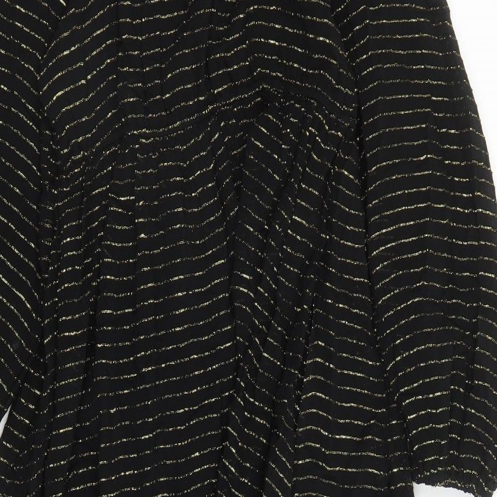 Per Una Womens Black Striped Viscose A-Line Size 10 Round Neck Pullover - Lined