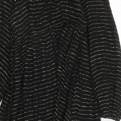 Per Una Womens Black Striped Viscose A-Line Size 10 Round Neck Pullover - Lined