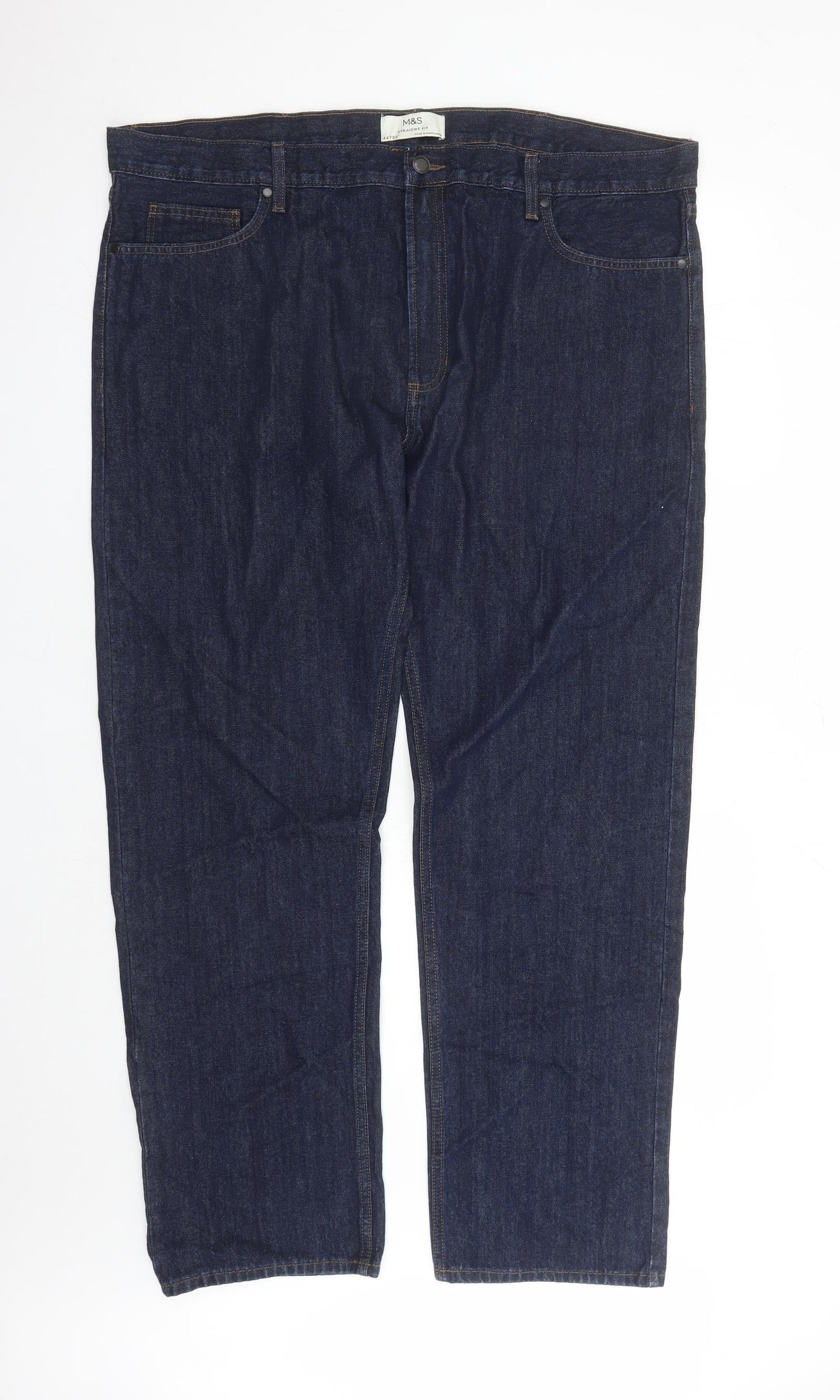Marks and Spencer Mens Blue Cotton Straight Jeans Size 33 in L33 in Regular Zip