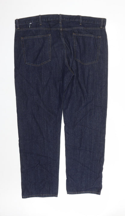 Marks and Spencer Mens Blue Cotton Straight Jeans Size 33 in L33 in Regular Zip