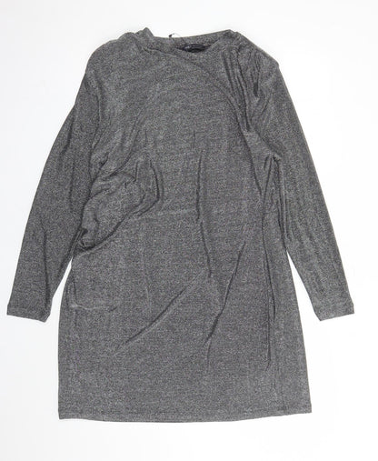 Marks and Spencer Womens Silver Polyamide A-Line Size 18 Round Neck Pullover - Shoulder Pads