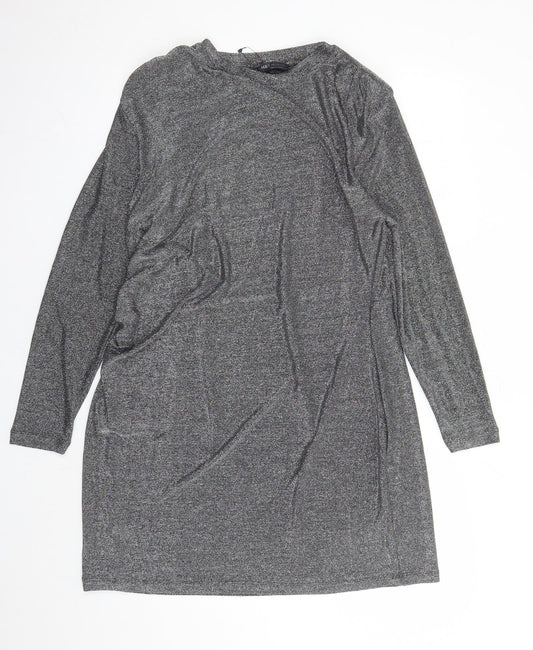 Marks and Spencer Womens Silver Polyamide A-Line Size 18 Round Neck Pullover - Shoulder Pads