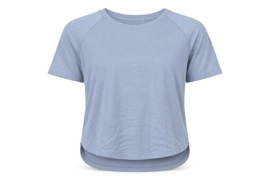 Front view of ESPRIT women’s blue polyester pullover t-shirt, size XS, round neck pullover