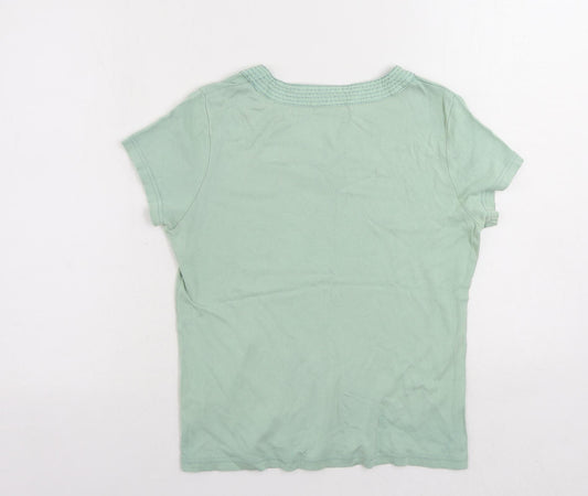 Maine New England Womens Green Cotton Basic T-Shirt Size 14 V-Neck