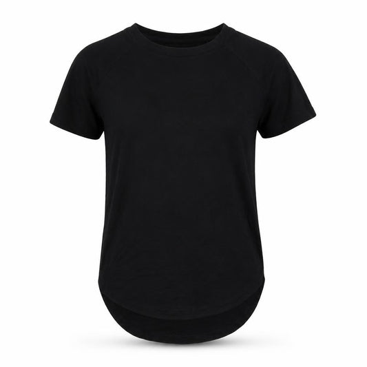 Front view of ESPRIT women’s black polyester pullover t-shirt, size XS, round neck pullover