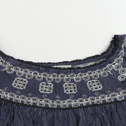 American Eagle Outfitters Womens Blue Striped Cotton Cropped Blouse Size XS Off the Shoulder - Embroidered