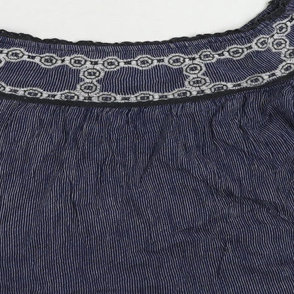 American Eagle Outfitters Womens Blue Striped Cotton Cropped Blouse Size XS Off the Shoulder - Embroidered