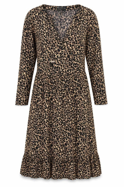 ASOS Womens Brown Animal Print Polyester A-Line Size 8 V-Neck Pullover - Ruffle