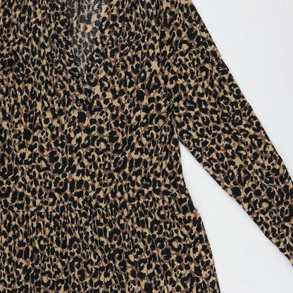 ASOS Womens Brown Animal Print Polyester A-Line Size 8 V-Neck Pullover - Ruffle