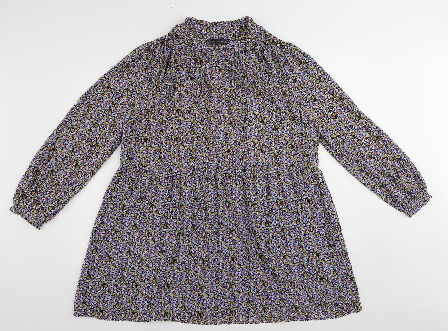 Marks and Spencer Womens Multicoloured Floral Polyester A-Line Size 20 V-Neck Tie