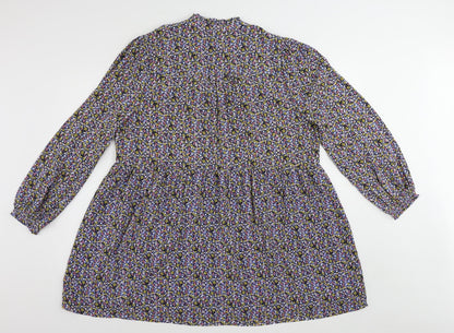 Marks and Spencer Womens Multicoloured Floral Polyester A-Line Size 20 V-Neck Tie