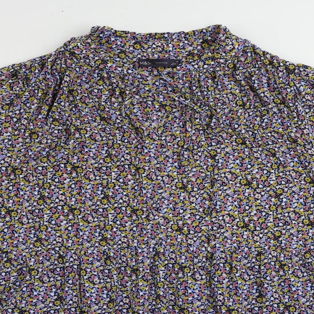 Marks and Spencer Womens Multicoloured Floral Polyester A-Line Size 20 V-Neck Tie