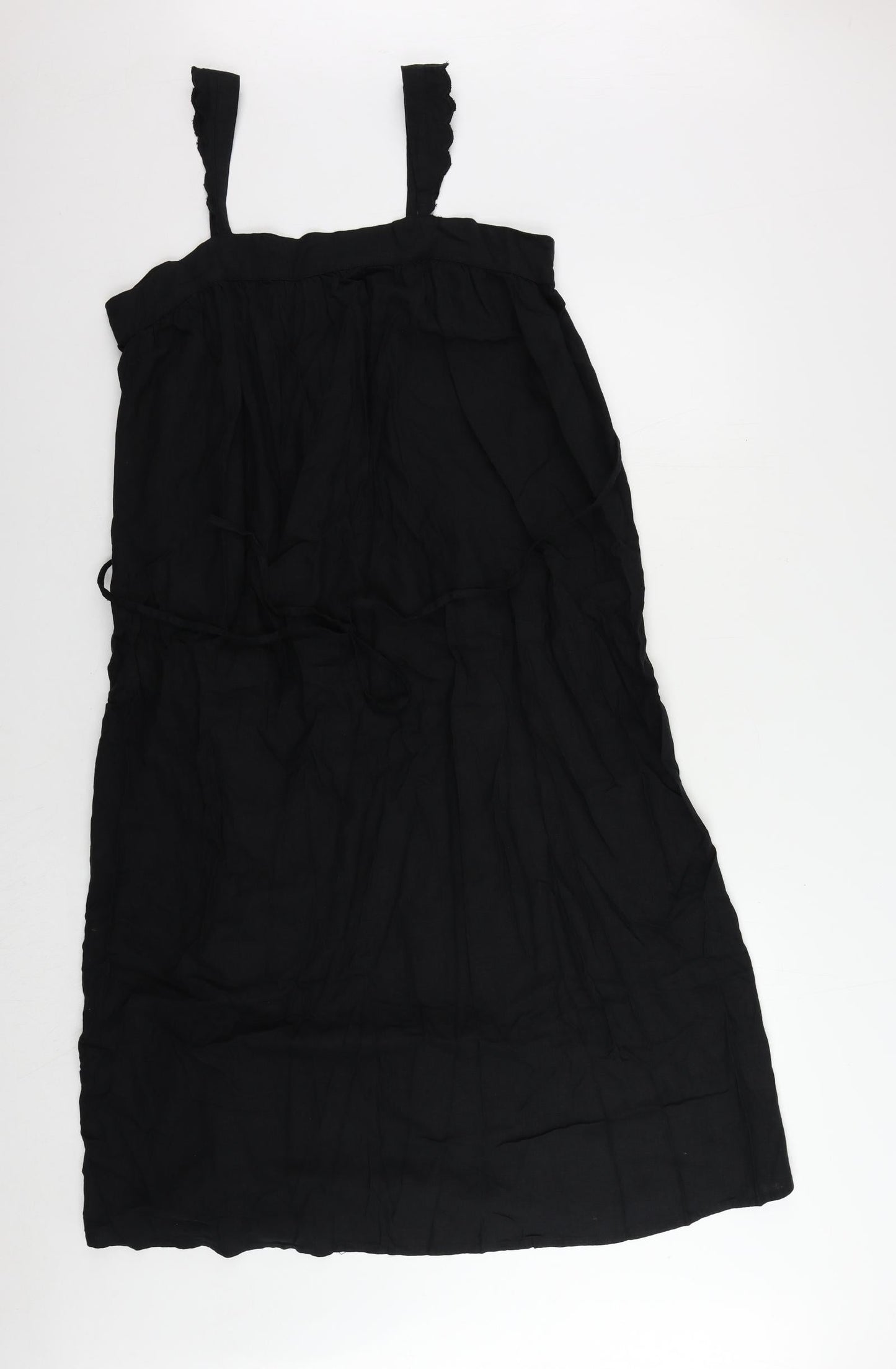 Marks Womens Black Linen Tank Dress Size 12 Square Neck Pullover