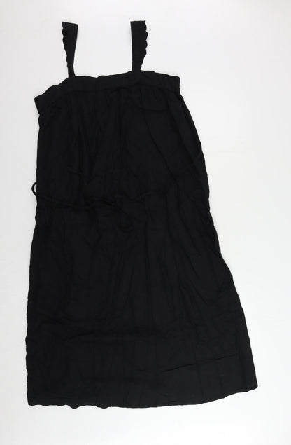 Marks Womens Black Linen Tank Dress Size 12 Square Neck Pullover