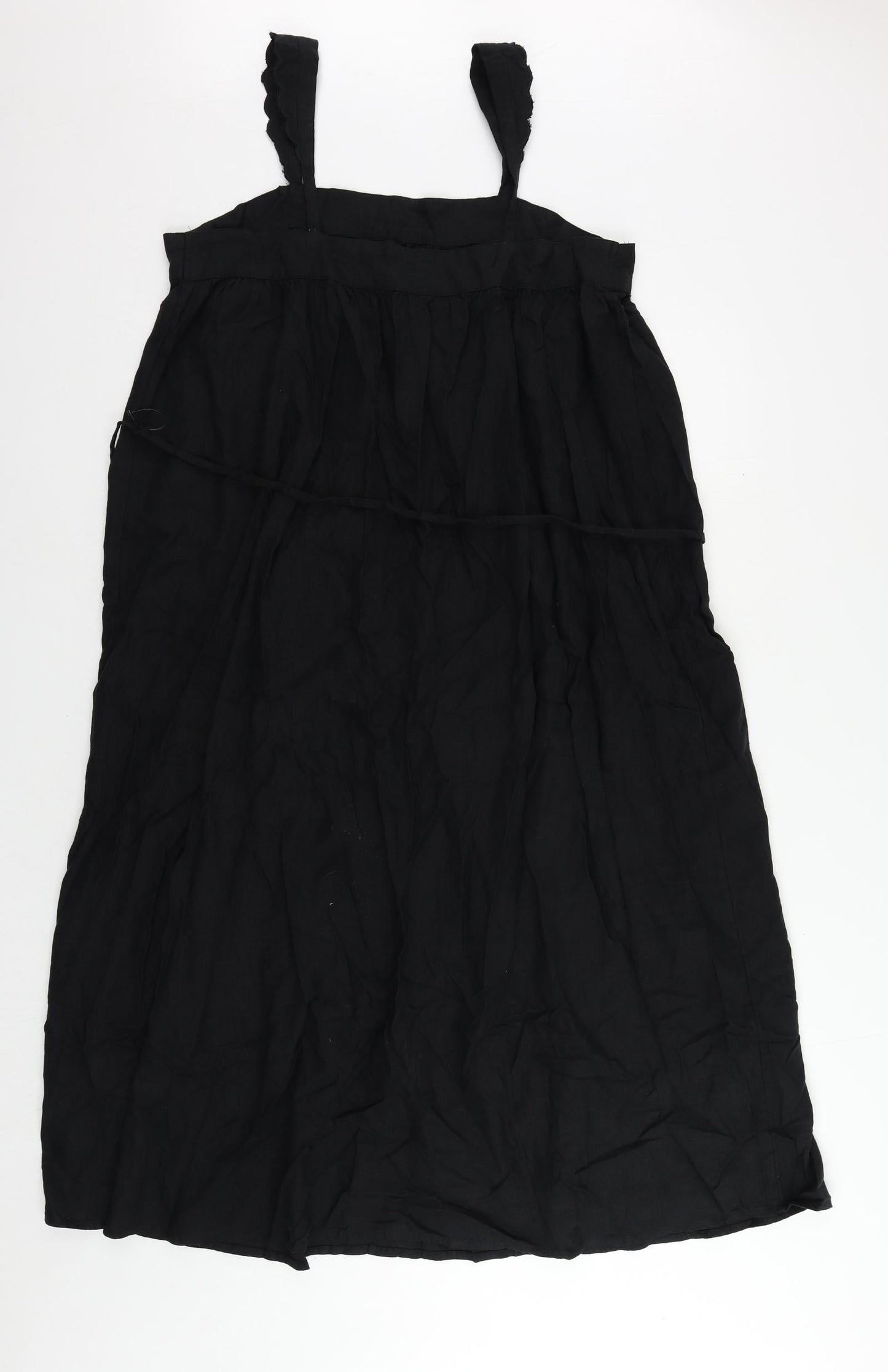 Marks Womens Black Linen Tank Dress Size 12 Square Neck Pullover