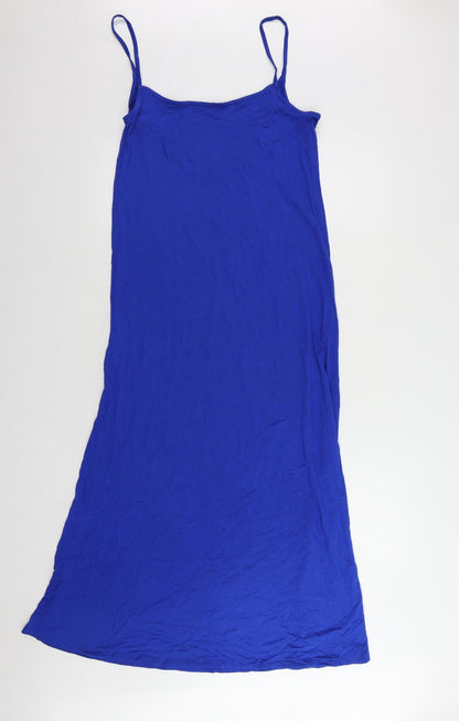 Marks and Spencer Womens Blue Viscose Slip Dress Size 10 Scoop Neck Pullover