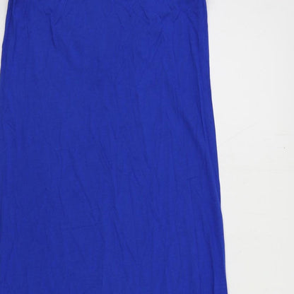 Marks and Spencer Womens Blue Viscose Slip Dress Size 10 Scoop Neck Pullover