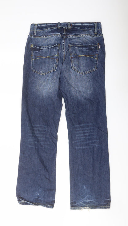 Johnnie Mens Blue Cotton Straight Jeans Size 30 in L30 in Regular Button