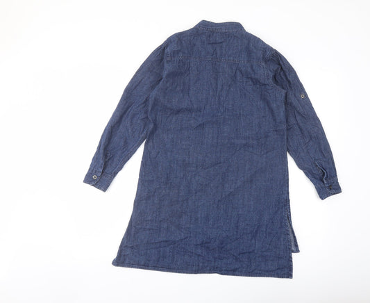 Bershka Womens Blue Cotton Basic Blouse Size S Crew Neck